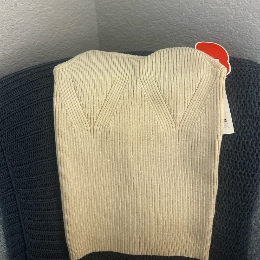 Cream Ribbed Women's Sweater